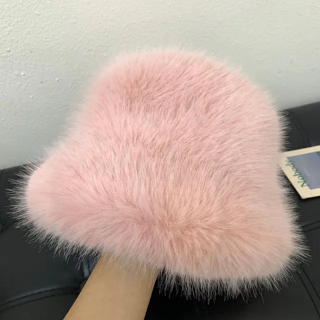 Plush Cold proof Mink Fur Bucket Hat Warm Pink - Shop at LoveMi