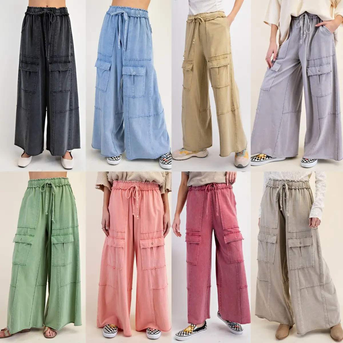 Women's Casual Working Pants High Waist Large Pocket Straight-leg Pants