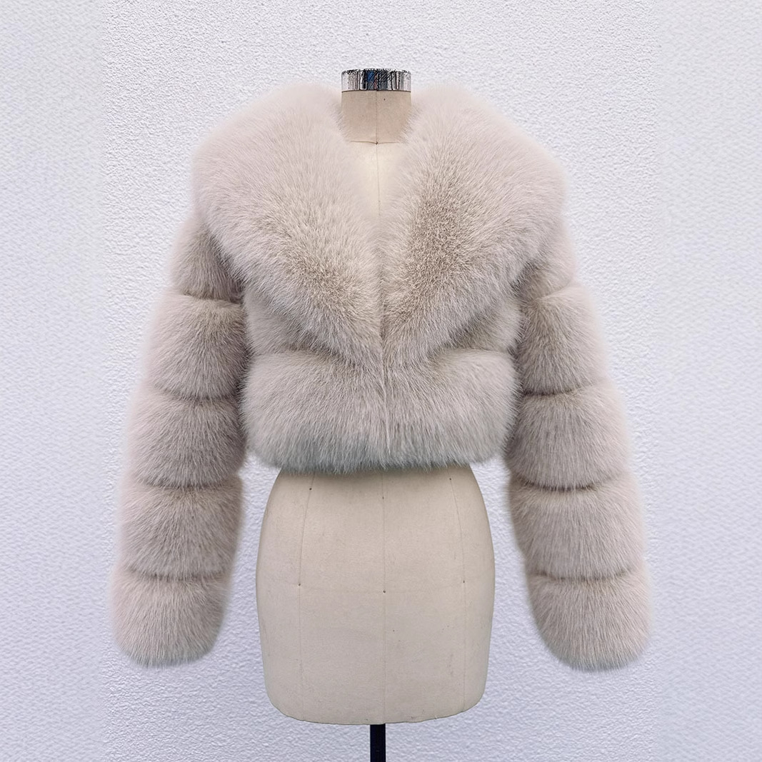 Stitching Artificial Fur Big Fur Collar Short Coat