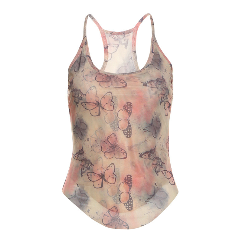 European And American Style Spring Street Fashion Sexy Butterfly Printed Camisole Yellow - Shop at LoveMi