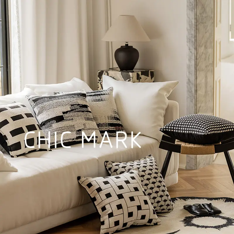Nordic-style Minimalist Black-and-white Woven Jacquard Throw Pillow Cover