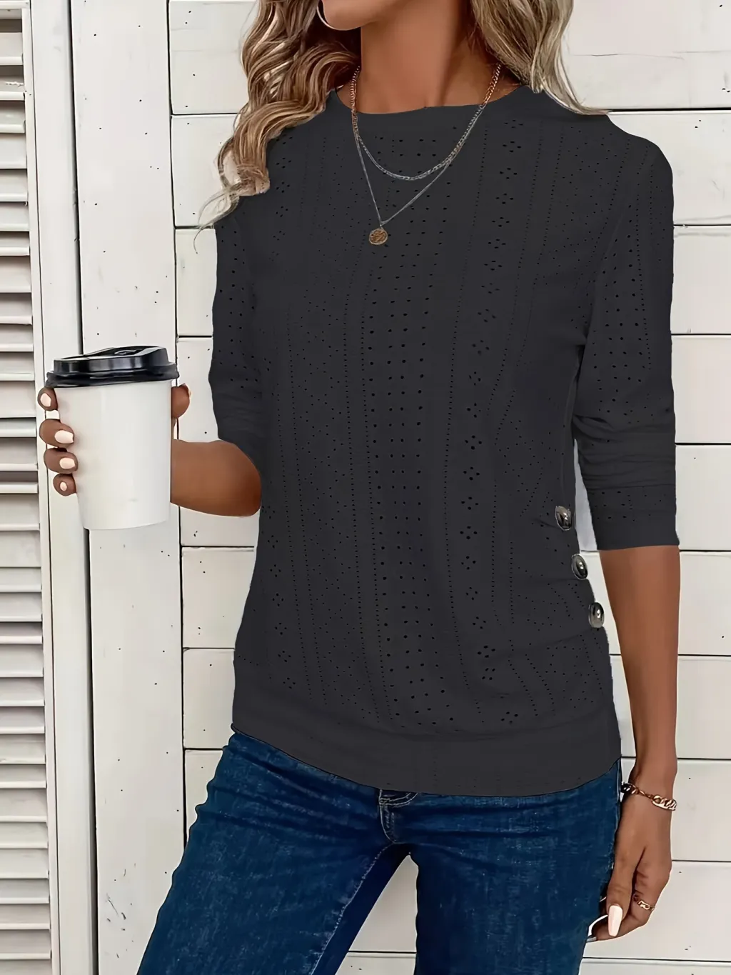 Women's Crew Neck Casual Long Sleeve - Black