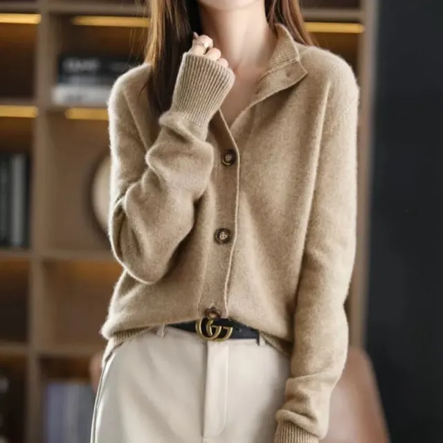 Retro Stand Collar Knitted Cardigan Loose fitting Short Coat Women's Sweater Camel - Shop at LoveMi