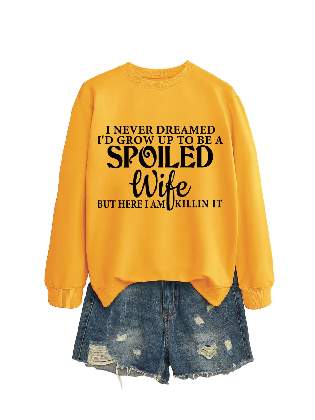 Casual Letters Printed Crew Neck Sweatshirt Women - Yellow