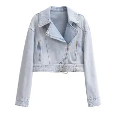 Women's Street Fashion Light Blue Locomotive Style Denim Coat - Light Blue - View 1