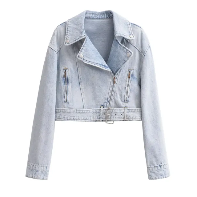 Women's Street Fashion Light Blue Locomotive Style Denim Coat Light Blue - Shop at LoveMi