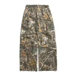 Retro Washed Distressed Camouflage Multi-pocket Wide-leg Draggle-tail Trousers - Camouflage Colour - View 1