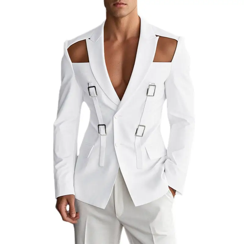 Hollow Metal Button Performance Suit Solid Color Slim Fit Suit Jacket