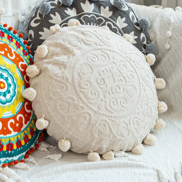 Moroccan Ethnic Style Hand embroidered Round Pillow Cover Alisa A - Shop at LoveMi