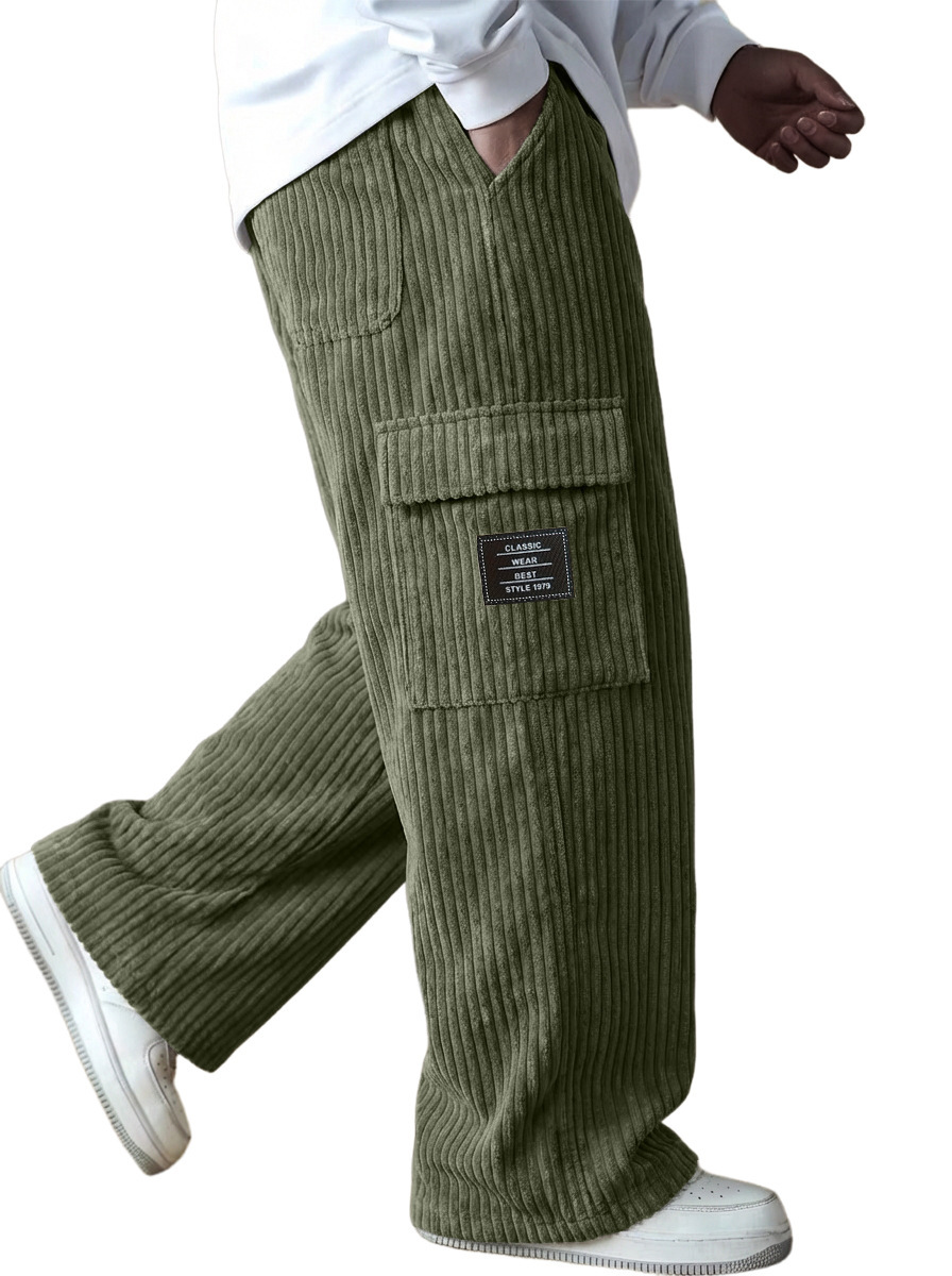 American-style Vintage Vertical-striped Corduroy Mens Casual Workwear Pants