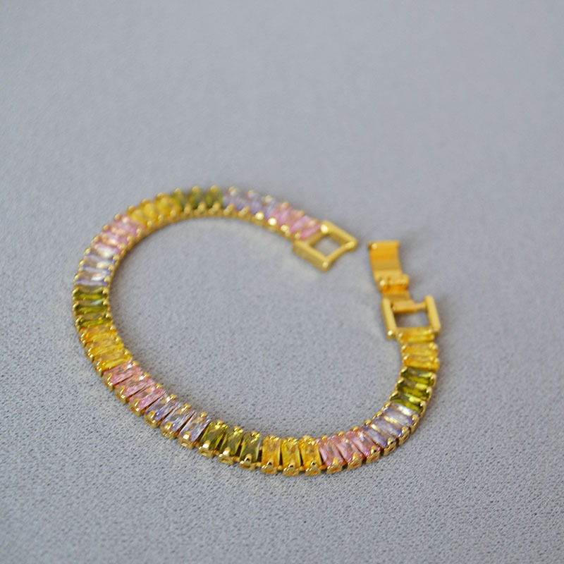 Special interest Design Brass Gold Plated Gradient Rectangular Color Zircon Watch buttom Bracelet Bracelet - Shop at LoveMi