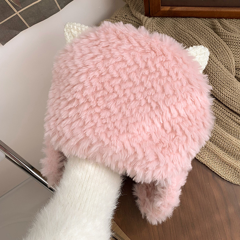 Cute Plush Warm Thickened Earflaps Lamb Hat For Women