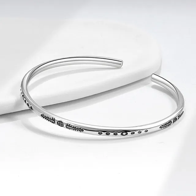 Open Feather Star Moon Totem Thai Silver Bracelet Vintage Thai Silver Colors - Shop at LoveMi