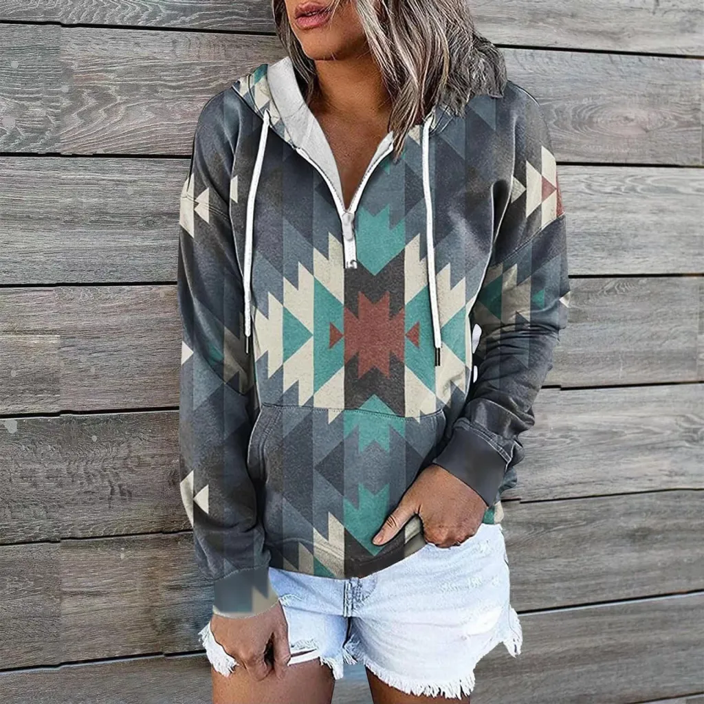 Female Ethnic Tribal Hoodie Coat - Dark Gray