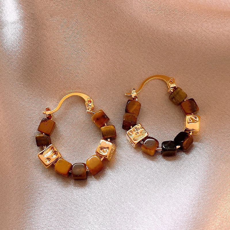 Women's Autumn Winter Retro Square Beaded Earrings