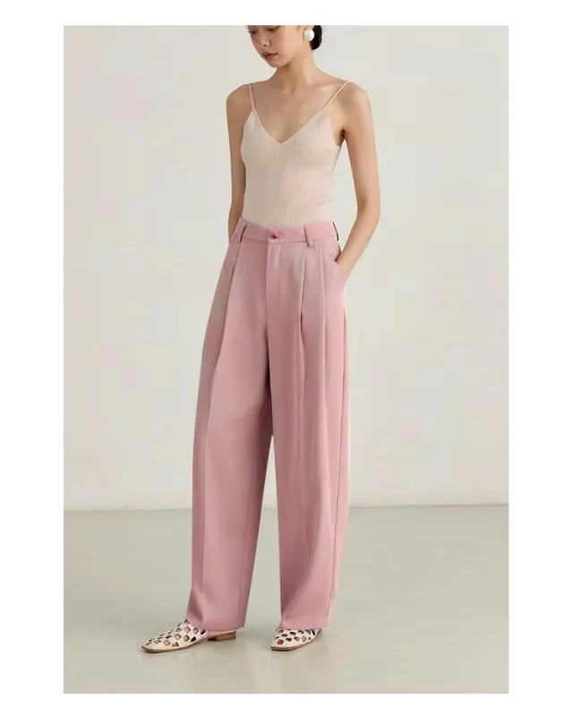 Simple Commute High Waist Slimming Draping Effect Suit Straight leg Pants European And American Pink - Shop at LoveMi
