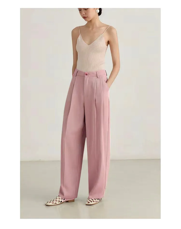 Simple Commute High Waist Slimming Draping Effect Suit Straight-leg Pants European And American - Pink