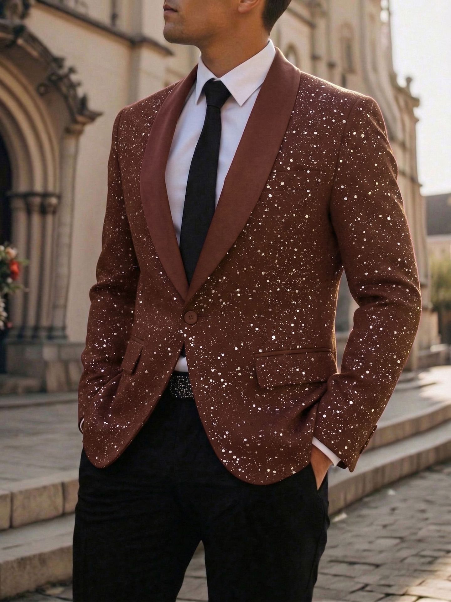 Men's Suit Casual Shiny Banquet Party Outerwear 12