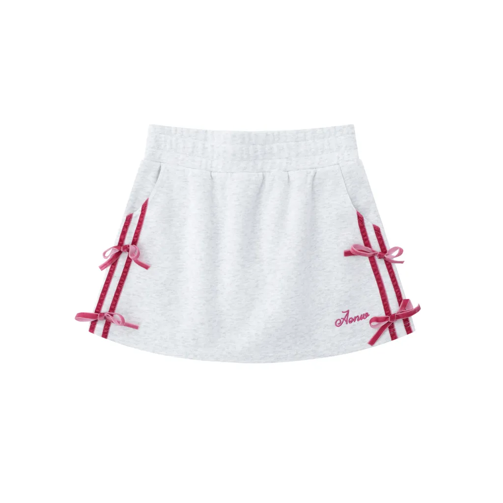 Women's Embroidered Bow Splicing Skirt - Red