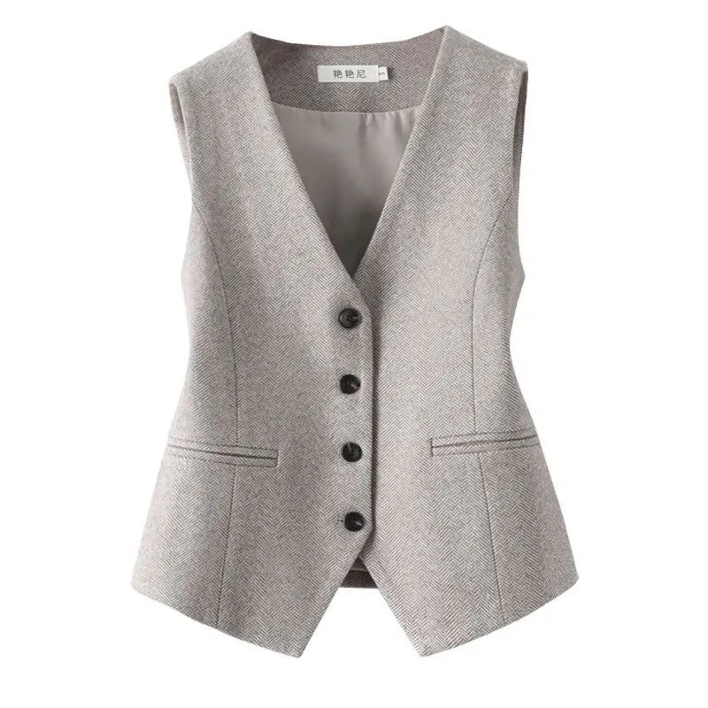 Single-breasted Slim Fit Woolen Vest Outer Wear Waistcoat Inner Wear - Gray