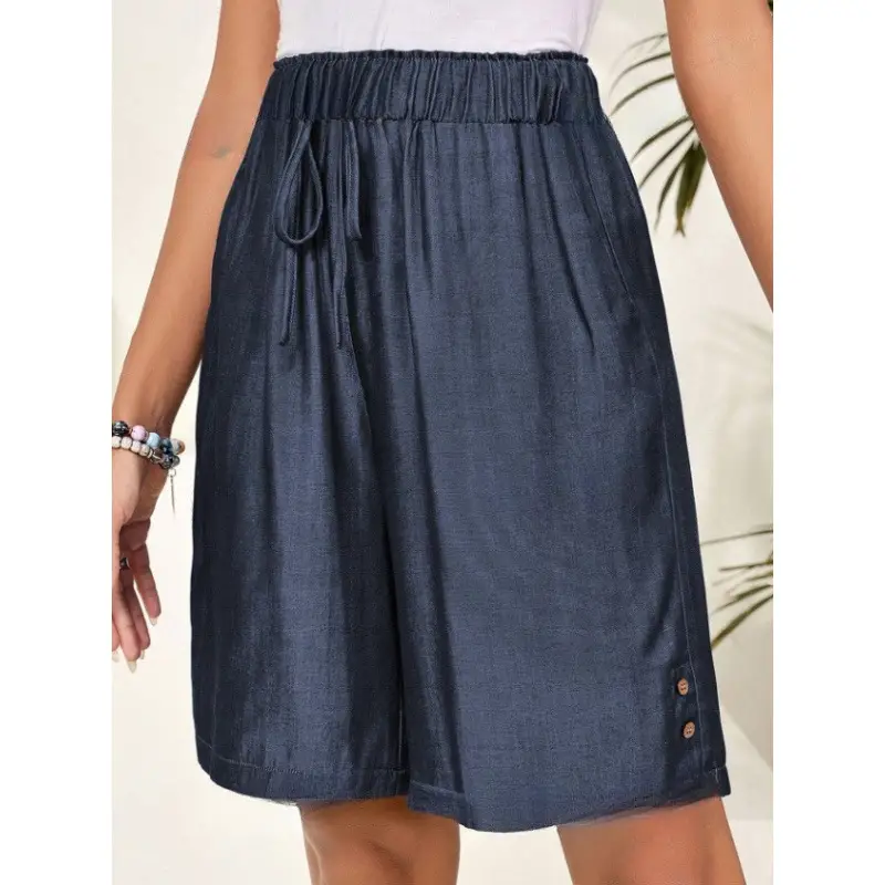 Womens Solid-Color Casual Resort-Style Minimalist High-Waisted Shorts