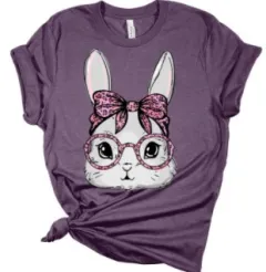 Easter New Flower Cartoon Printed Short Sleeve Rabbit T-shirt - Purple - View 1