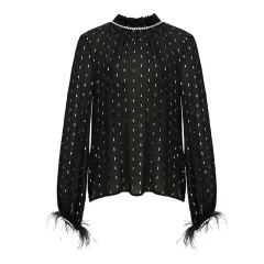 Women's Black Autumn Niche Gold Silk Long-sleeved Shirt - Black - View 1