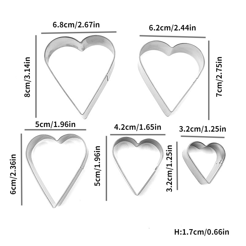 5-piece Stainless Steel Biscuit Mold Love Heart-shaped Valentine's Day