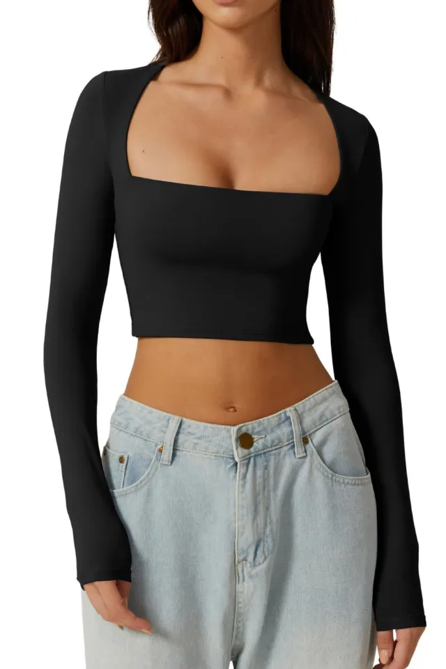 Slimming Base Top With A Square Neckline And A Cropped Design Black - Shop at LoveMi