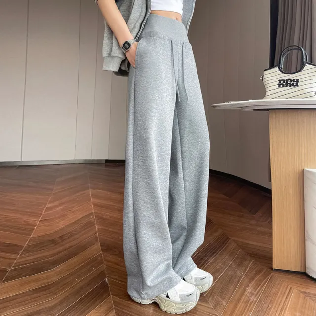 High Waist Simple Versatile Slimming Drooping Straight Casual Style Trousers Gray - Shop at LoveMi