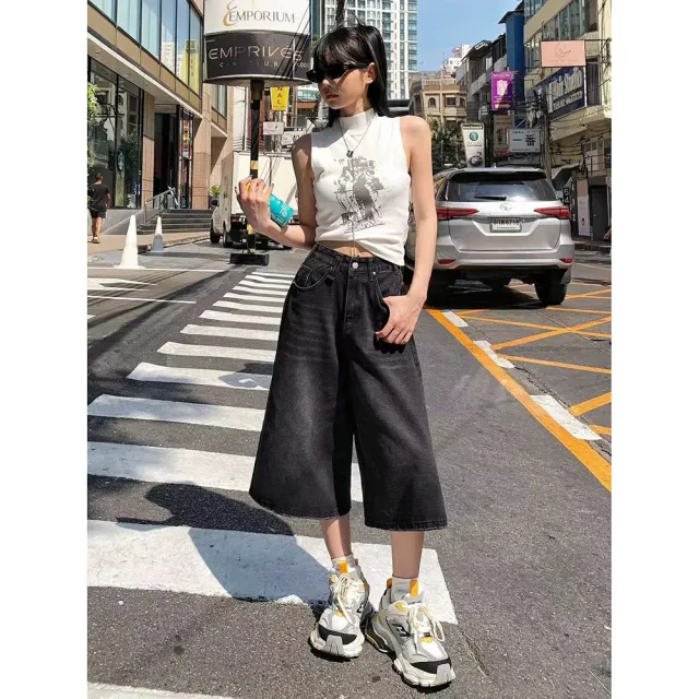Womens Stylish Vintage Loose fit Wide leg Jeans Black - Shop at LoveMi