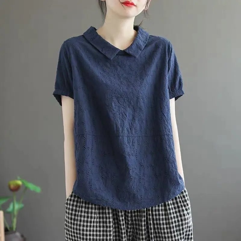 Women's Fashionable Retro Loose Slimming Top - Navy Blue