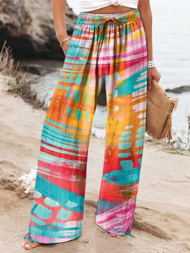 Wide Leg Colorful Graffiti Women's Casual Pants K3 - Shop at LoveMi