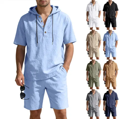 Men's Linen Hooded Casual Set