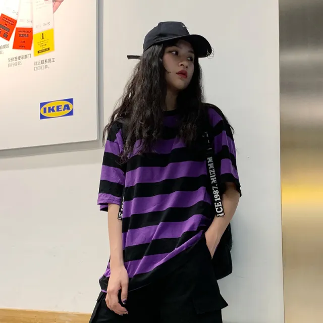 High Cold Lady Like Woman Style Small Cool Girl Wear Short Sleeve Purple Black - Shop at LoveMi