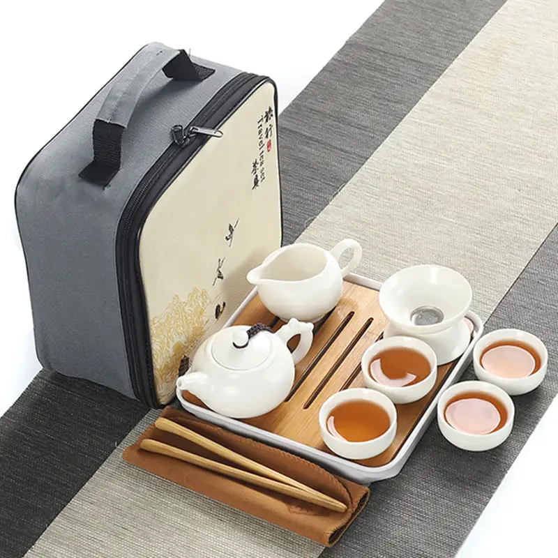 Outdoor Portable Tea Cup, Teapot, Travel Bag, Ceramic Kung Fu Tea Set, Small Set