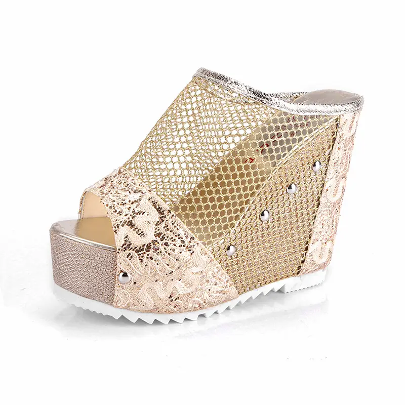 Hollowed-out Heel Korean Cross-border Chunky Heel Waterproof Platform Lace Spring And Summer Style
