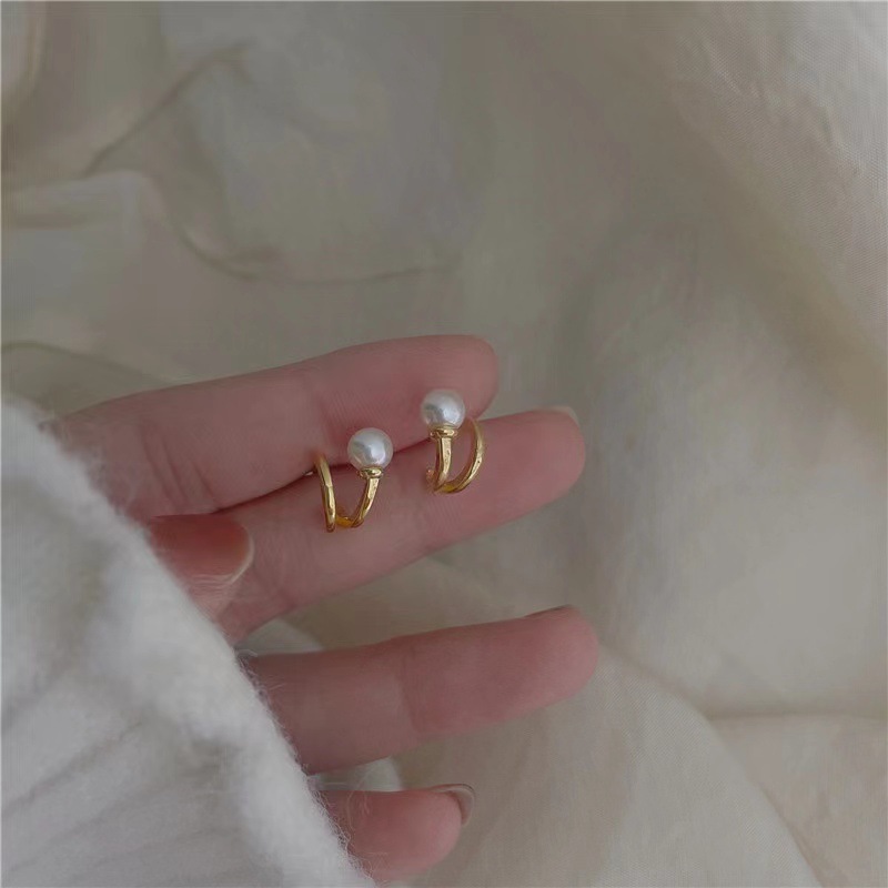 Simple Cold Style Temperament Wild Sterling Silver Needle Earrings Earrings Geometric Pearl Ear Studs Shaped