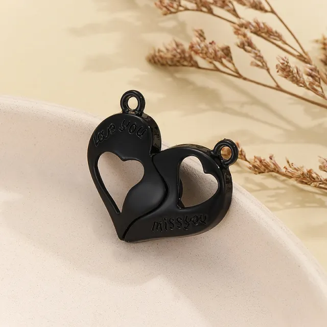 Heart Magnet Couple Girlfriends Color Matching Necklace Pendant Black - Shop at LoveMi