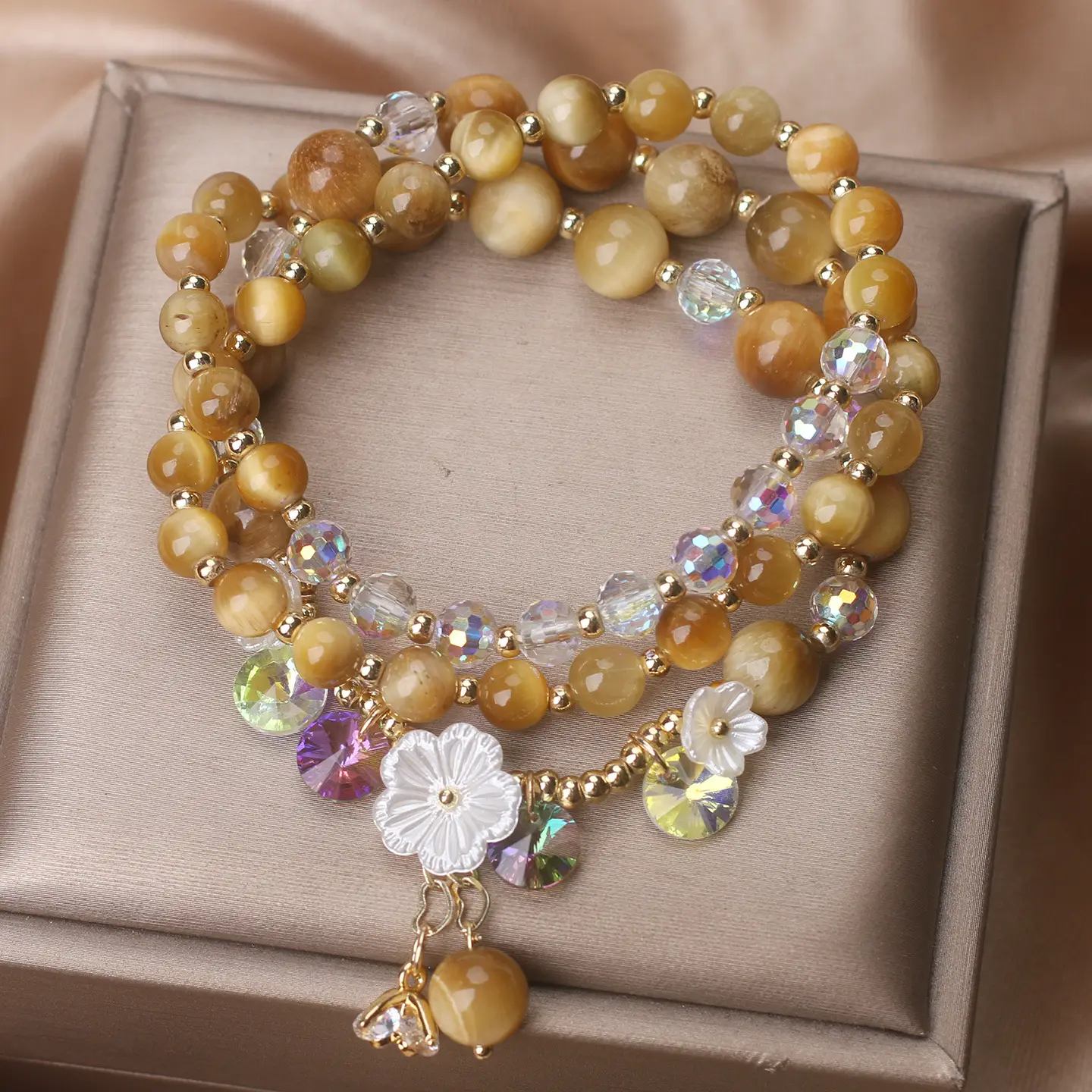 New Chinese Style Gold Tiger Eye Multi-ring Winding Bracelet Female Light Luxury