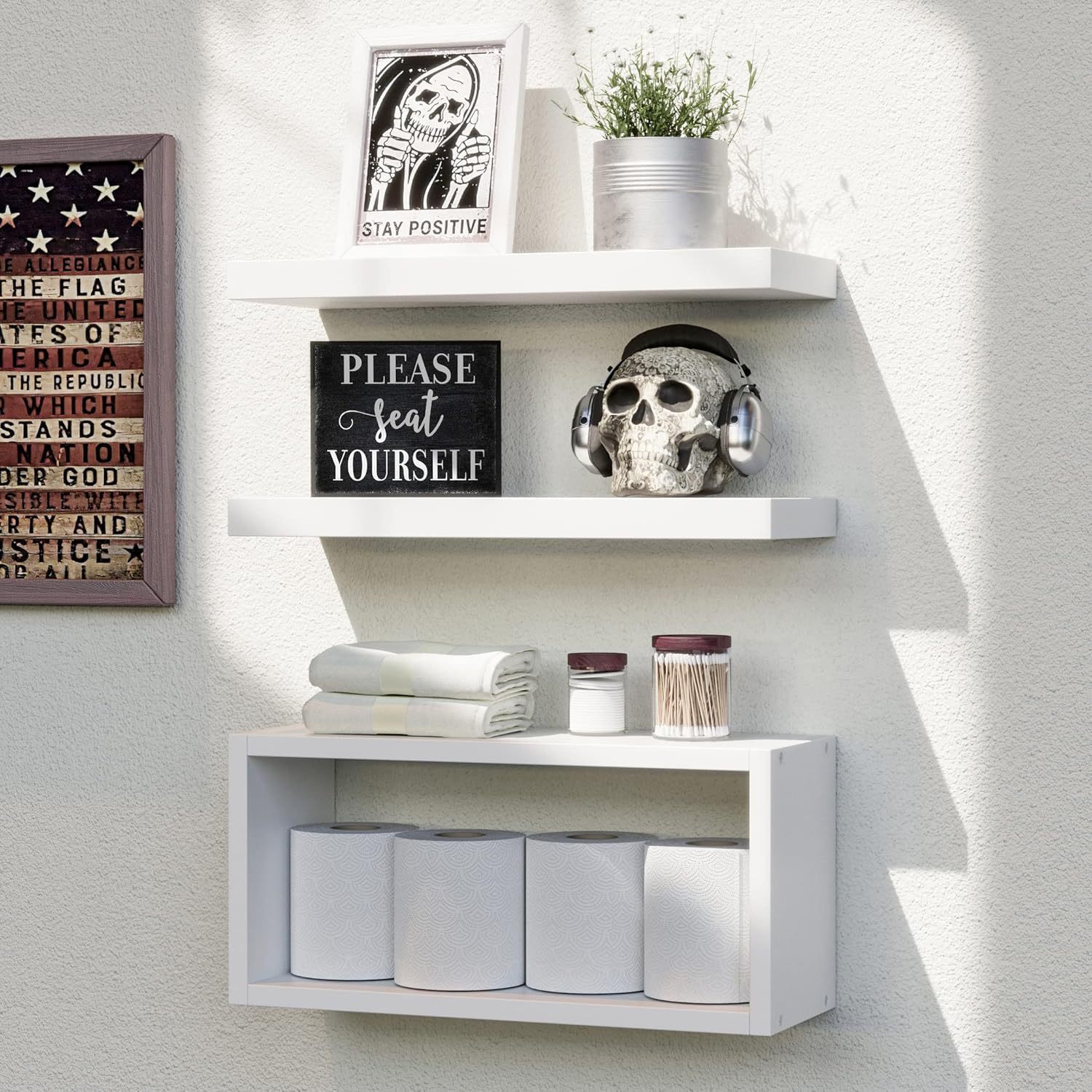 Wooden Wall-mounted Multi-functional Bathroom Shelf
