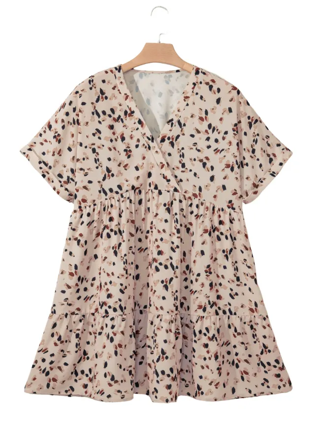 Summer New Fashion V neck Casual Style Leopard Print Short Sleeve Dress Leopard Print - Shop at LoveMi