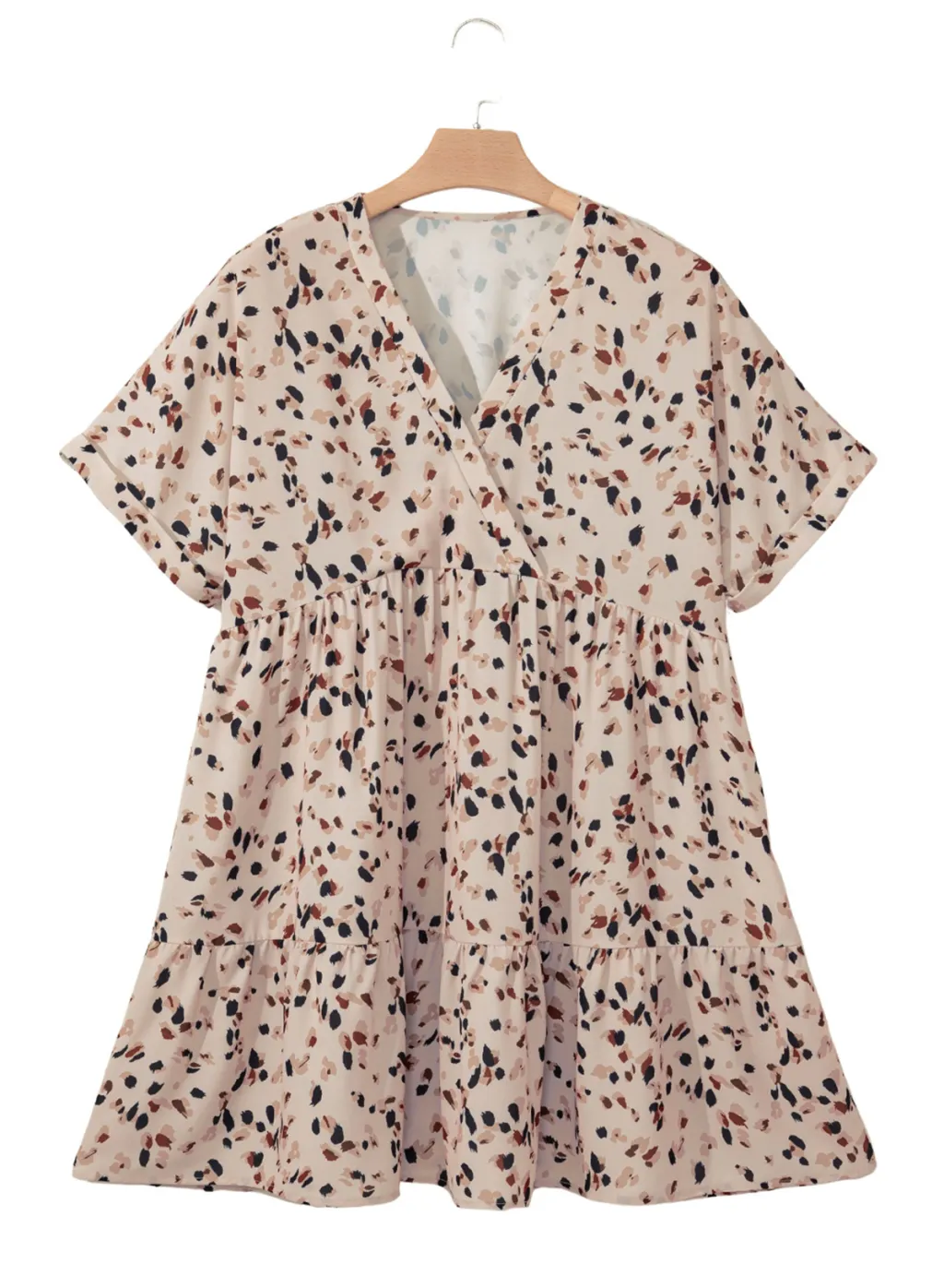 Summer New Fashion V-neck Casual Style Leopard Print Short Sleeve Dress - Leopard Print