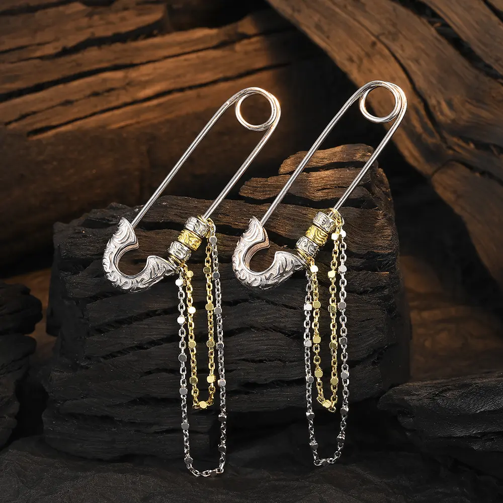 S925 Sterling Silver Tang Grass Pattern Pin