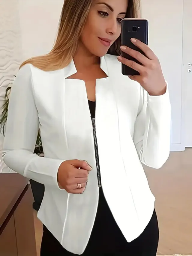 Women's Solid Color Top Zipper Jacket Small Suit White - Shop at LoveMi