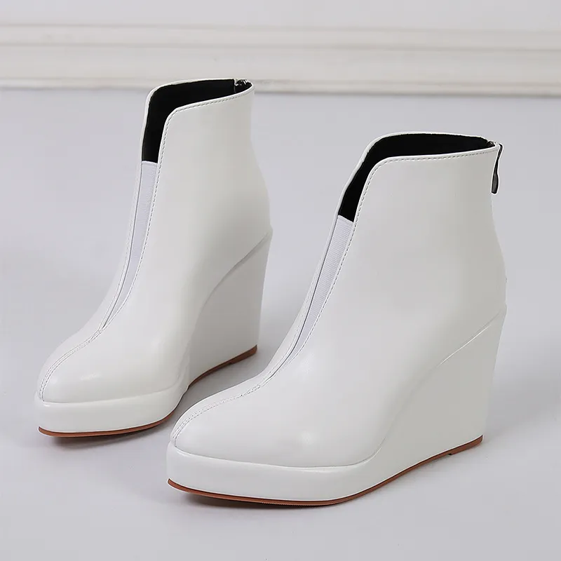 Heel Platform High Heel Pointed-toe Fashion Ankle Boots Black - Black