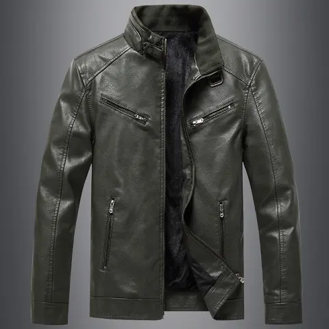 Men's Fleece Padded Coat Casual Korean-style Stand Collar PU