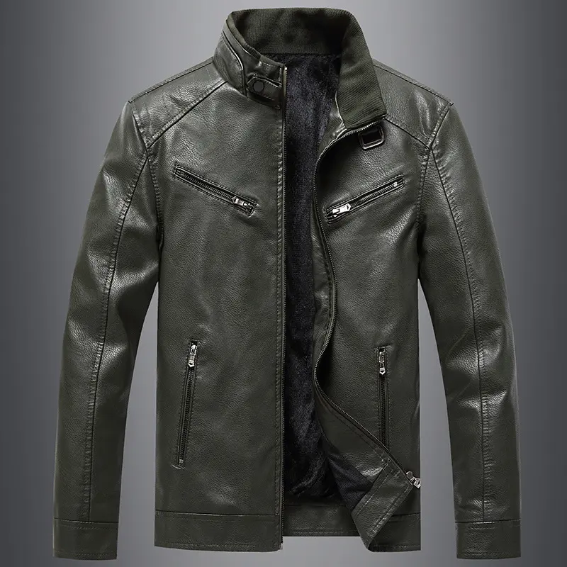 Men's Fleece Padded Coat Casual Korean-style Stand Collar PU