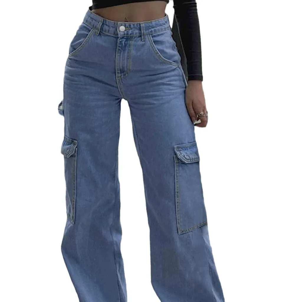 Women's Fashion Personality All-matching Straight Jeans - Blue
