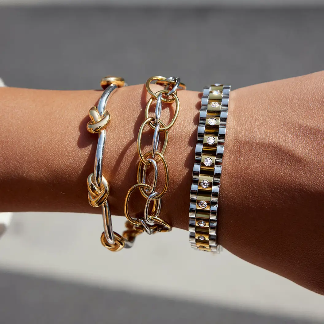 Color-Block Titanium Steel 18k Gold Jewelry Womens Bracelet